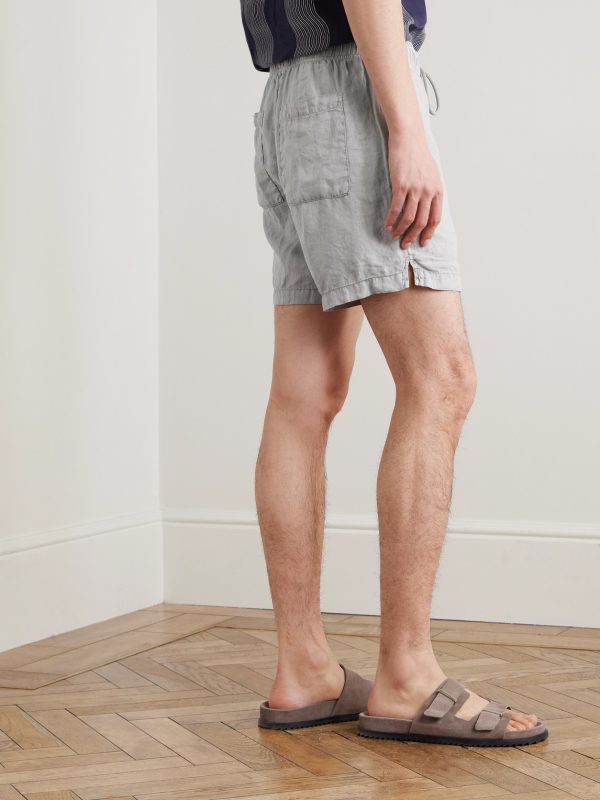Straight-Leg Garment-Dyed Linen Drawstring Shorts - BK Straight-Leg Garment-Dyed Linen Drawstring Shorts - BK