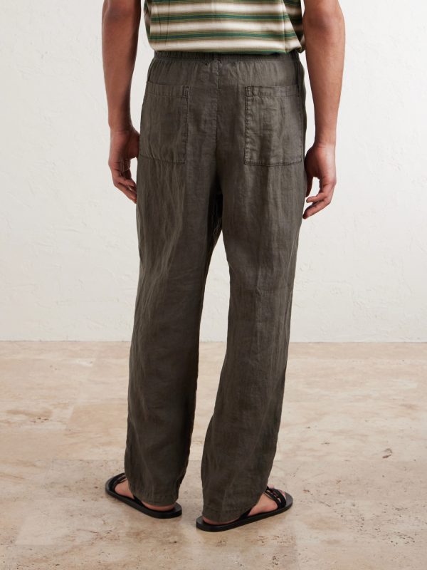 Straight-Leg Garment-Dyed Linen Drawstring Trousers - BK Straight-Leg Garment-Dyed Linen Drawstring Trousers - BK