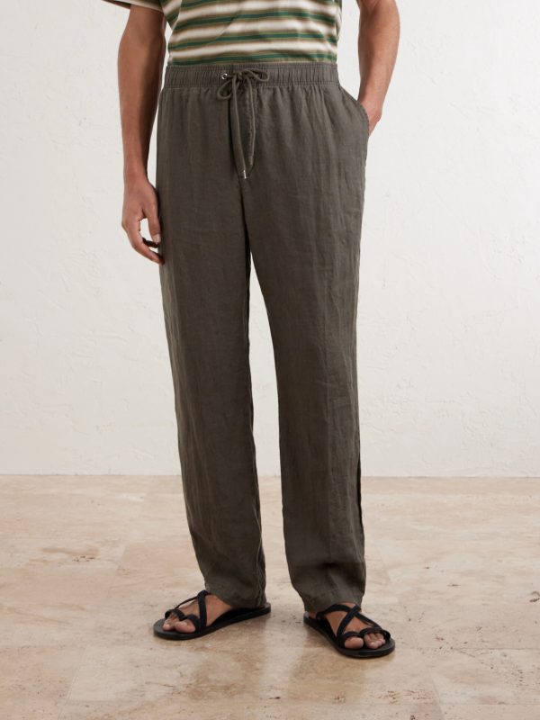 Straight-Leg Garment-Dyed Linen Drawstring Trousers - FR Straight-Leg Garment-Dyed Linen Drawstring Trousers - FR