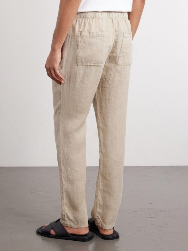 Straight-Leg Garment-Dyed Linen Drawstring Trousers - BK Straight-Leg Garment-Dyed Linen Drawstring Trousers - BK