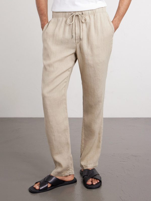 Straight-Leg Garment-Dyed Linen Drawstring Trousers - FR Straight-Leg Garment-Dyed Linen Drawstring Trousers - FR