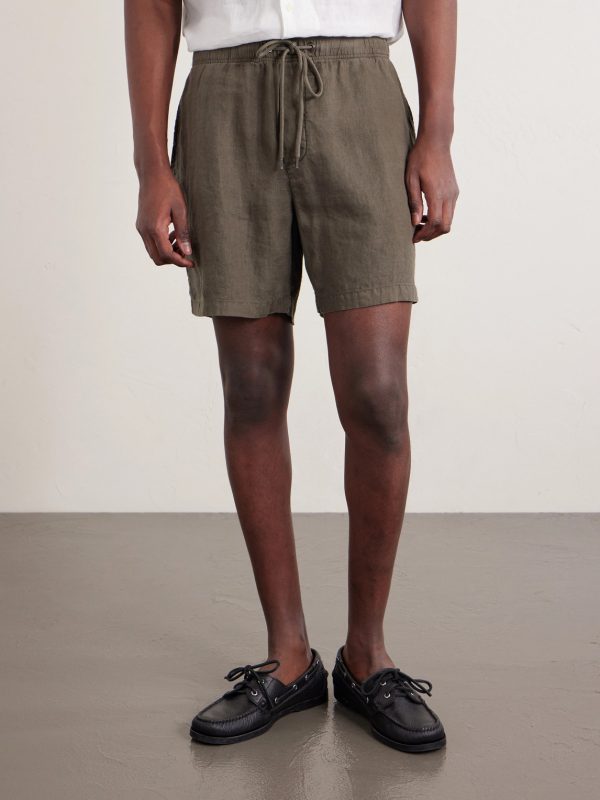 Straight-Leg Garment-Dyed Linen Drawstring Shorts - FR Straight-Leg Garment-Dyed Linen Drawstring Shorts - FR