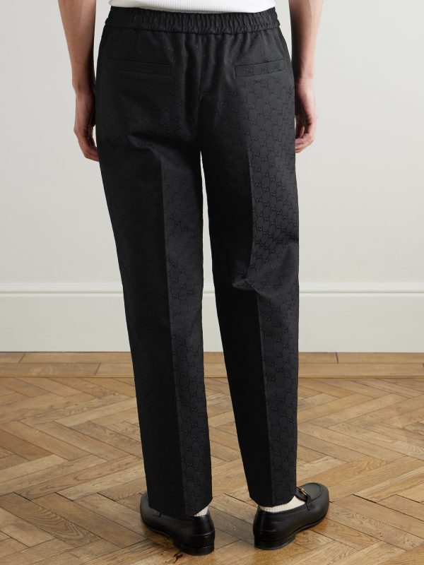 Straight-Leg Logo-Jacquard Cotton-Blend Canvas Drawstring Trousers - BK Straight-Leg Logo-Jacquard Cotton-Blend Canvas Drawstring Trousers - BK