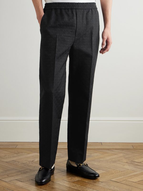 Straight-Leg Logo-Jacquard Cotton-Blend Canvas Drawstring Trousers - FR Straight-Leg Logo-Jacquard Cotton-Blend Canvas Drawstring Trousers - FR