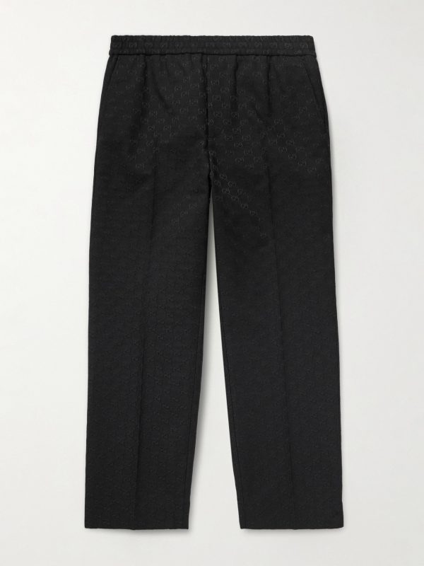 Straight-Leg Logo-Jacquard Cotton-Blend Canvas Drawstring Trousers Straight-Leg Logo-Jacquard Cotton-Blend Canvas Drawstring Trousers
