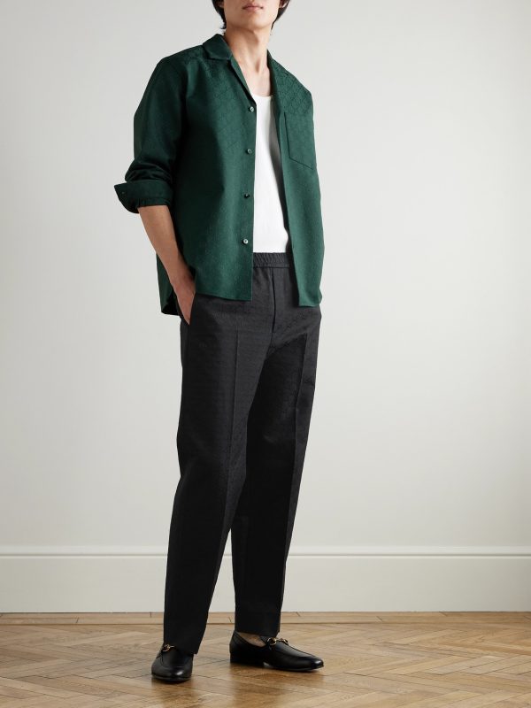 Straight-Leg Logo-Jacquard Cotton-Blend Canvas Drawstring Trousers - OU Straight-Leg Logo-Jacquard Cotton-Blend Canvas Drawstring Trousers - OU