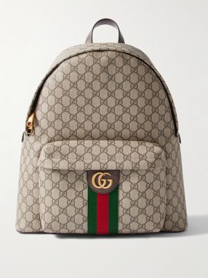 Ophidia Medium Leather-Trimmed Monogrammed Coated-Canvas Backpack Ophidia Medium Leather-Trimmed Monogrammed Coated-Canvas Backpack