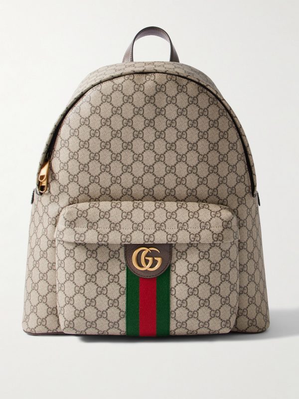 Ophidia Medium Leather-Trimmed Monogrammed Coated-Canvas Backpack Ophidia Medium Leather-Trimmed Monogrammed Coated-Canvas Backpack