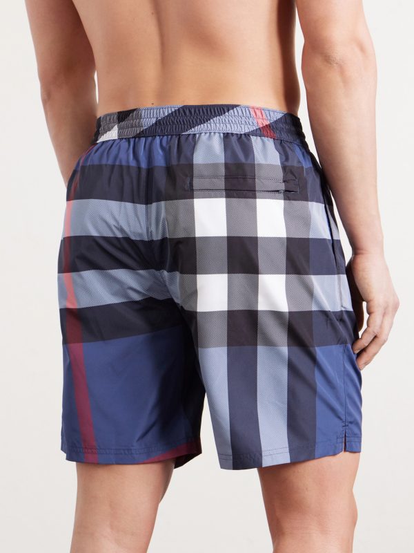 Straight-Leg Mid-Length Checked Swim Shorts - BK Straight-Leg Mid-Length Checked Swim Shorts - BK