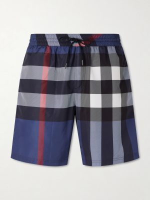 Straight-Leg Mid-Length Checked Swim Shorts Straight-Leg Mid-Length Checked Swim Shorts