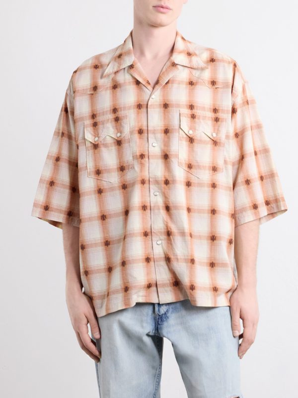 Camp-Collar Checked Cotton Western Shirt - FR Camp-Collar Checked Cotton Western Shirt - FR
