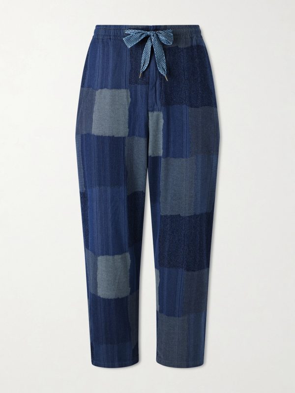 Tugihagi Straight-Leg Patchwork Cotton Drawstring Trousers Tugihagi Straight-Leg Patchwork Cotton Drawstring Trousers