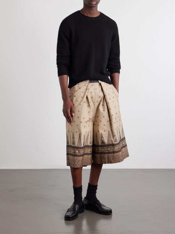 Wide-Leg Printed Cotton Shorts - OU Wide-Leg Printed Cotton Shorts - OU