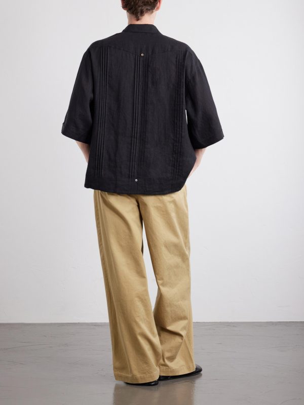 Camp-Collar Pleated Linen Shirt - BK