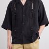 Camp-Collar Pleated Linen Shirt - FR