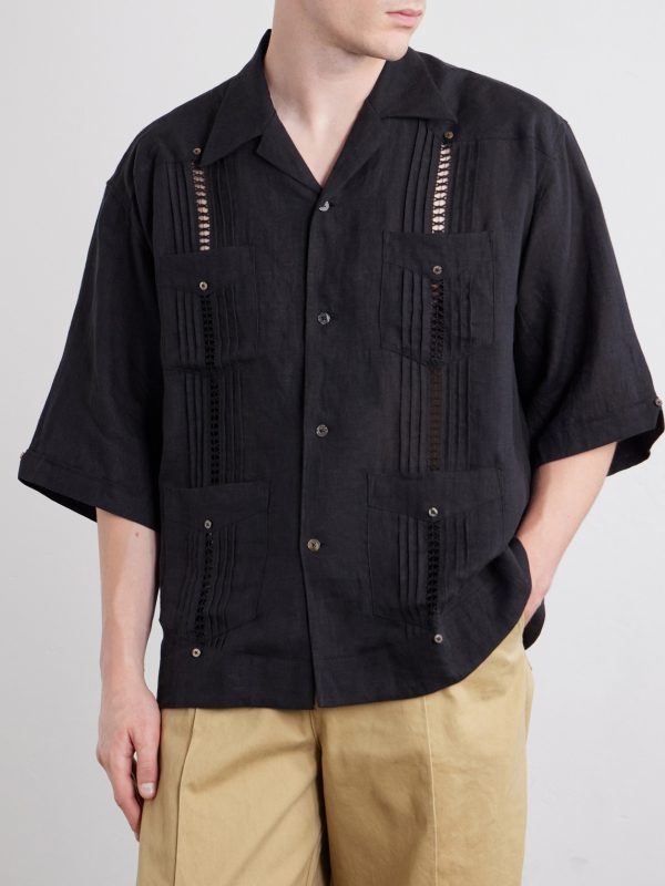 Camp-Collar Pleated Linen Shirt - FR