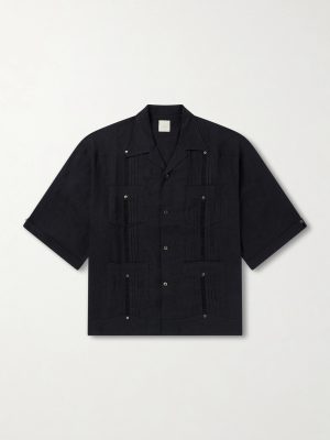 Camp-Collar Pleated Linen Shirt Camp-Collar Pleated Linen Shirt