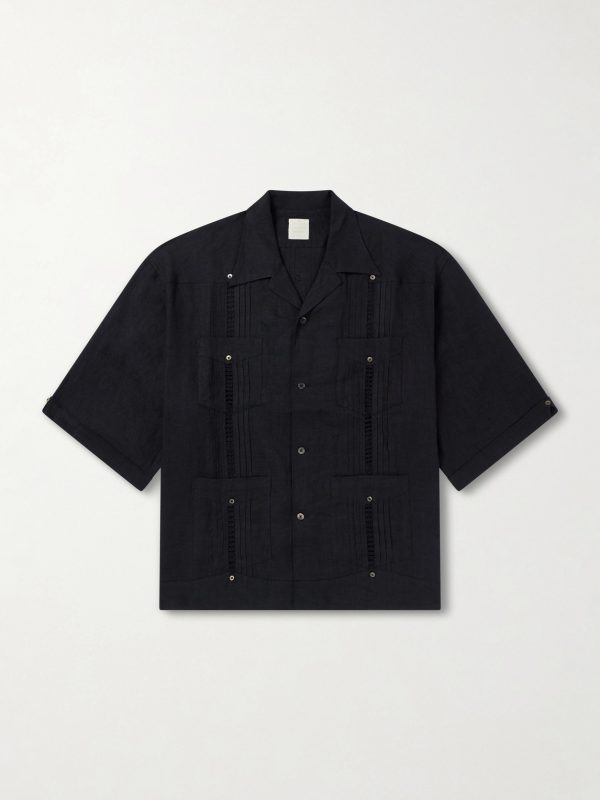 Camp-Collar Pleated Linen Shirt