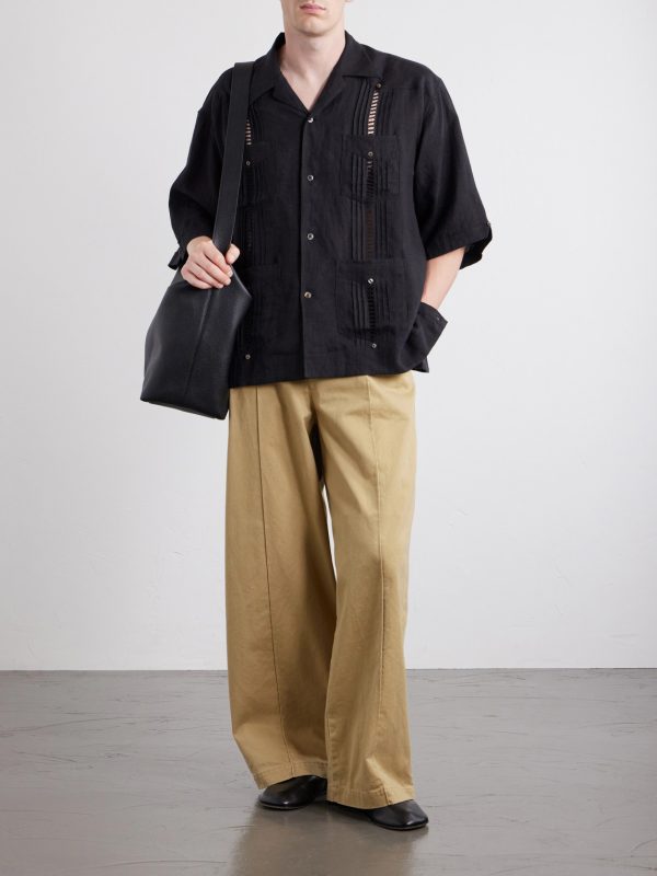 Camp-Collar Pleated Linen Shirt - OU