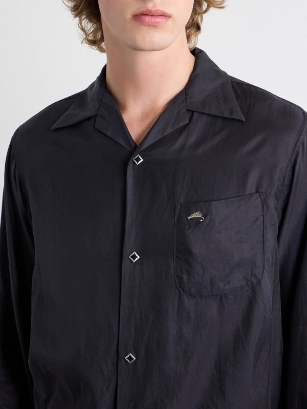 Drizzler Camp-Collar Embroidered-Detail Satin Jacket - CU