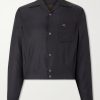 Drizzler Camp-Collar Embroidered-Detail Satin Jacket