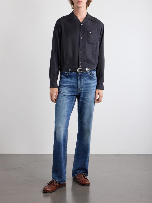Drizzler Camp-Collar Embroidered-Detail Satin Jacket - OU