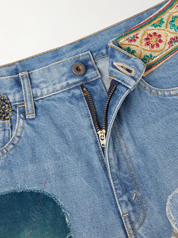 Rat Flared Patchwork Frayed Jeans - E1 Rat Flared Patchwork Frayed Jeans - E1