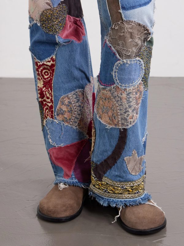 Rat Flared Patchwork Frayed Jeans - E2 Rat Flared Patchwork Frayed Jeans - E2