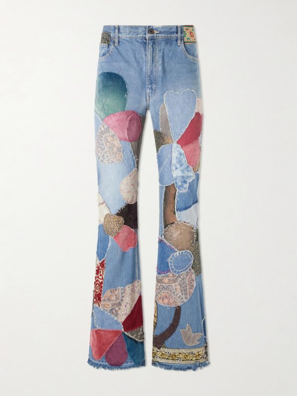 Rat Flared Patchwork Frayed Jeans Rat Flared Patchwork Frayed Jeans