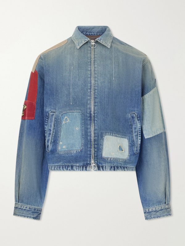 Distressed Patchwork Denim Jacket Distressed Patchwork Denim Jacket