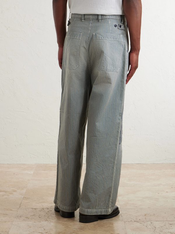 Liberty Hicoree Fatigue Wide-Leg Striped Distressed Patchwork Cotton-Twill Trousers - BK