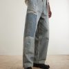 Liberty Hicoree Fatigue Wide-Leg Striped Distressed Patchwork Cotton-Twill Trousers - CU