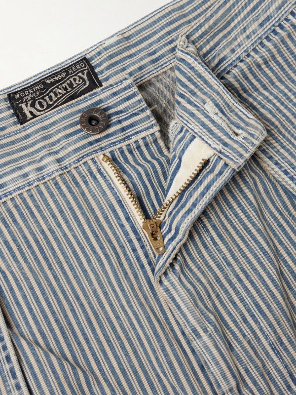 Liberty Hicoree Fatigue Wide-Leg Striped Distressed Patchwork Cotton-Twill Trousers - E1