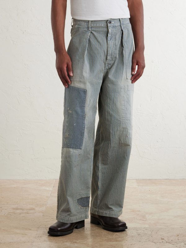 Liberty Hicoree Fatigue Wide-Leg Striped Distressed Patchwork Cotton-Twill Trousers - FR