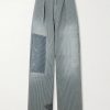 Liberty Hicoree Fatigue Wide-Leg Striped Distressed Patchwork Cotton-Twill Trousers