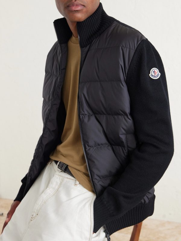 Panelled Virgin Wool and Quilted Shell Down Zip-Up Cardigan - CU Panelled Virgin Wool and Quilted Shell Down Zip-Up Cardigan - CU