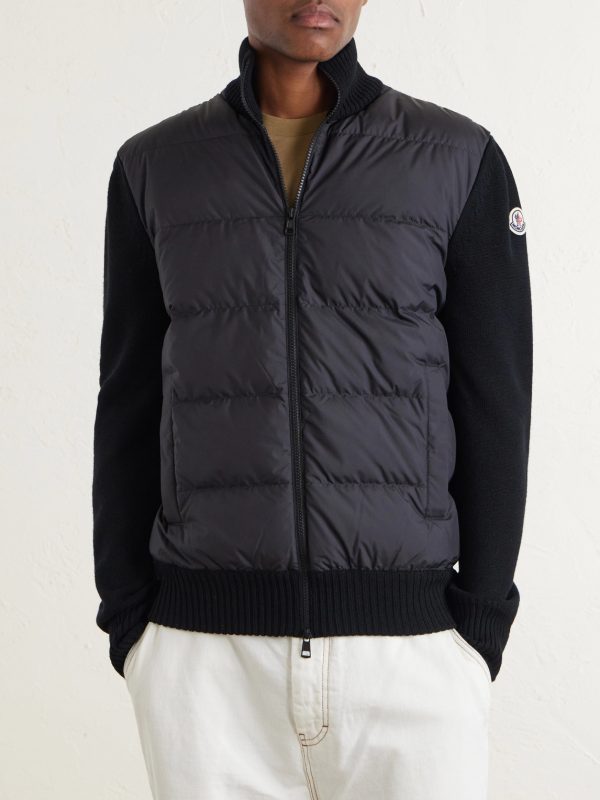 Panelled Virgin Wool and Quilted Shell Down Zip-Up Cardigan - FR Panelled Virgin Wool and Quilted Shell Down Zip-Up Cardigan - FR