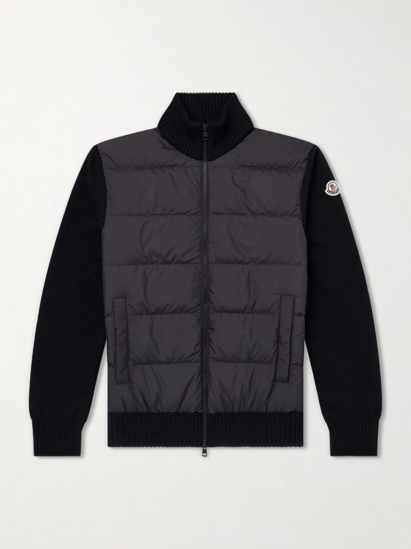 Panelled Virgin Wool and Quilted Shell Down Zip-Up Cardigan Panelled Virgin Wool and Quilted Shell Down Zip-Up Cardigan