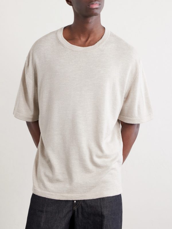 Lenny Ribbed Wool, Silk and Linen-Blend T-Shirt - FR