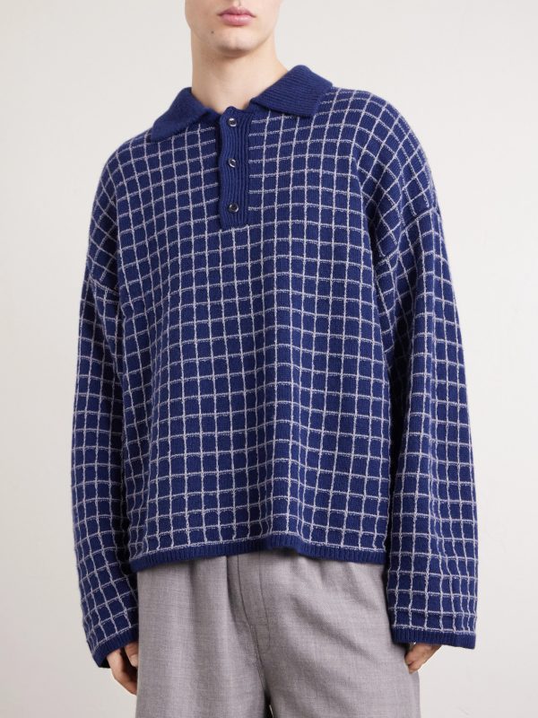 Dume Checked Cashmere and Silk-Blend Polo Shirt - FR Dume Checked Cashmere and Silk-Blend Polo Shirt - FR