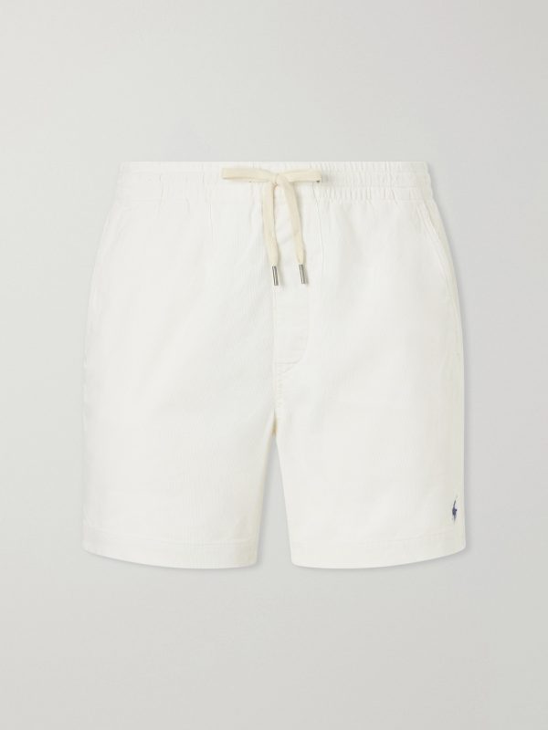 Straight-Leg Logo-Embroidered Cotton-Corduroy Drawstring Shorts