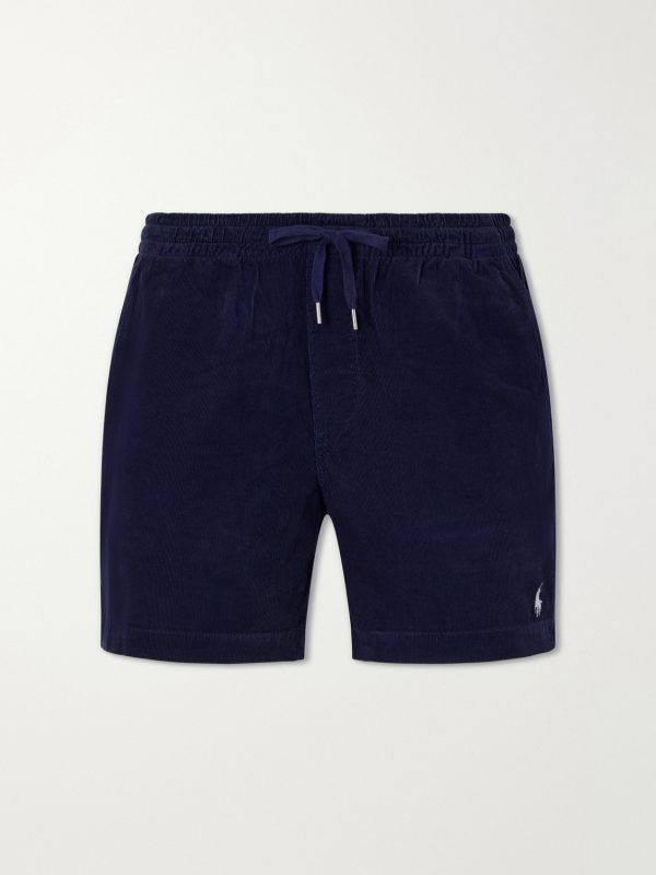 Straight-Leg Logo-Embroidered Cotton-Corduroy Drawstring Shorts Straight-Leg Logo-Embroidered Cotton-Corduroy Drawstring Shorts