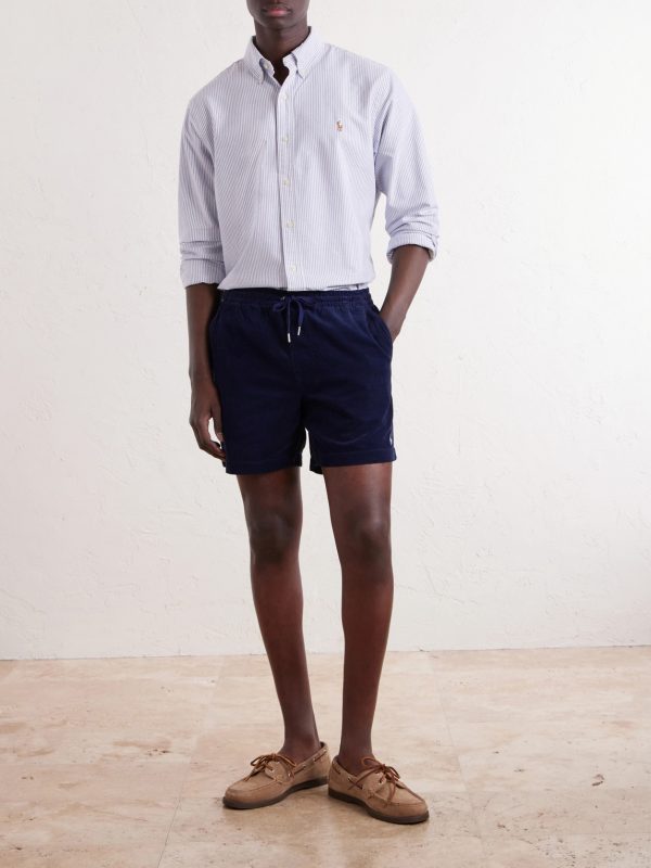 Straight-Leg Logo-Embroidered Cotton-Corduroy Drawstring Shorts - OU Straight-Leg Logo-Embroidered Cotton-Corduroy Drawstring Shorts - OU