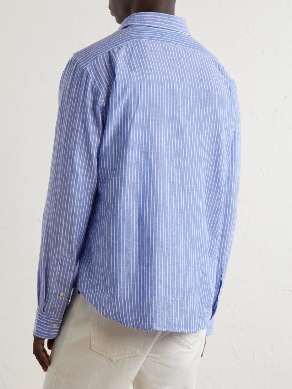 Striped Logo-Embroidered Cotton and Linen-Blend Seersucker Shirt - BK