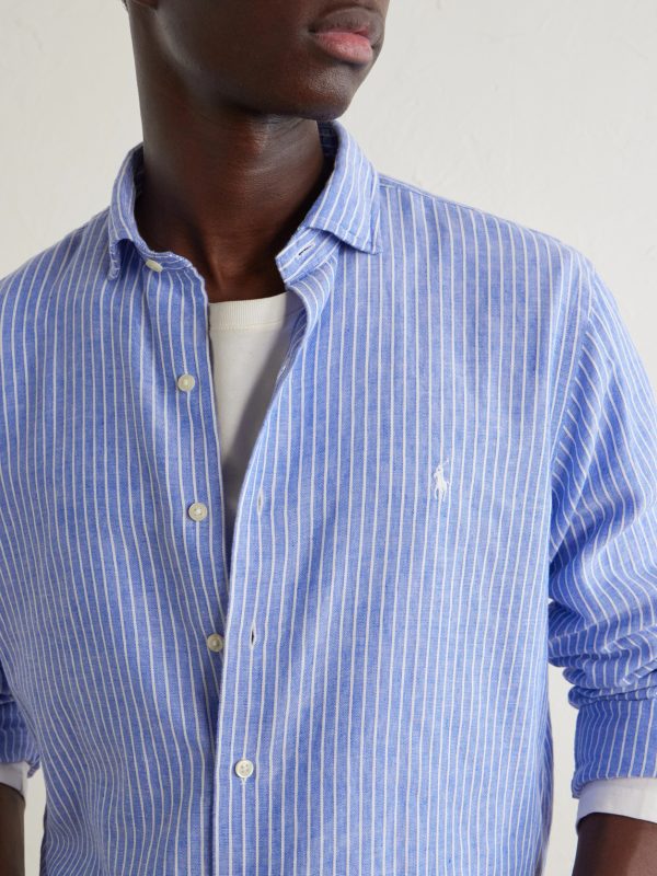 Striped Logo-Embroidered Cotton and Linen-Blend Seersucker Shirt - CU