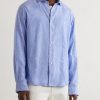 Striped Logo-Embroidered Cotton and Linen-Blend Seersucker Shirt - FR