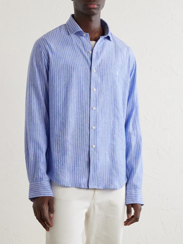 Striped Logo-Embroidered Cotton and Linen-Blend Seersucker Shirt - FR