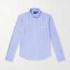 Striped Logo-Embroidered Cotton and Linen-Blend Seersucker Shirt