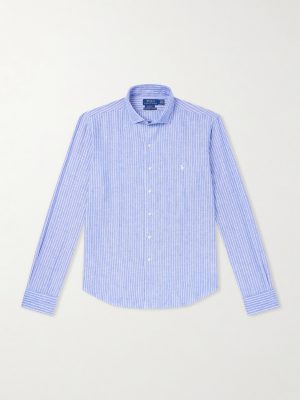 Striped Logo-Embroidered Cotton and Linen-Blend Seersucker Shirt Striped Logo-Embroidered Cotton and Linen-Blend Seersucker Shirt