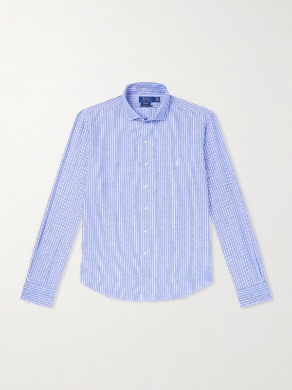 Striped Logo-Embroidered Cotton and Linen-Blend Seersucker Shirt